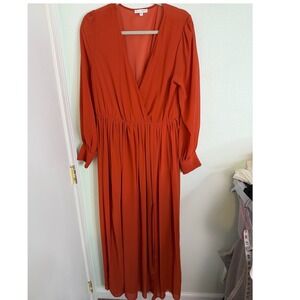 Baltic Born Burnt Orange Maxi Dress XL Long Sleeve Surplice Wrap Formal MS1066